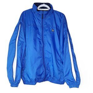 Vtg Wilson Blue Full Zip Windbreaker L Unisex Dual Sleeve Option Utility Sporty